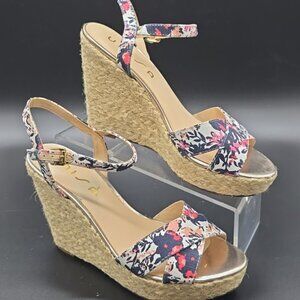 Unisa | Woman's | Floral Print | Wedge Heel | Sandals | Navy & Pink | Size 10M |